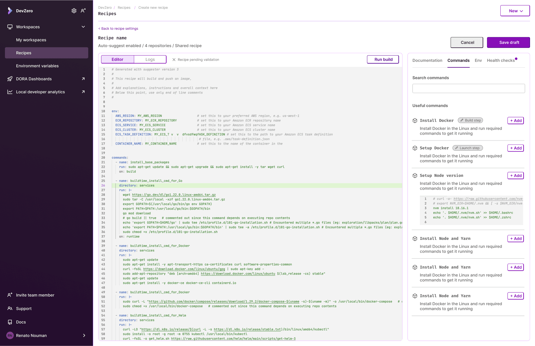 Recipe YAML editor