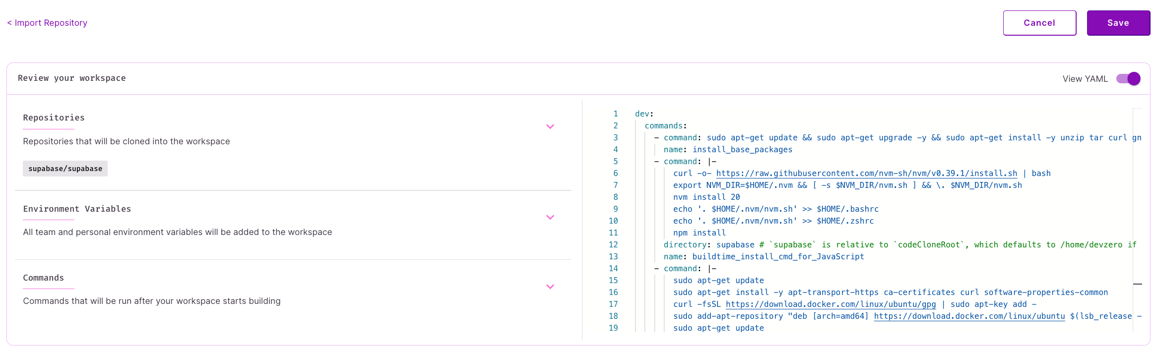 Code block in a recipe