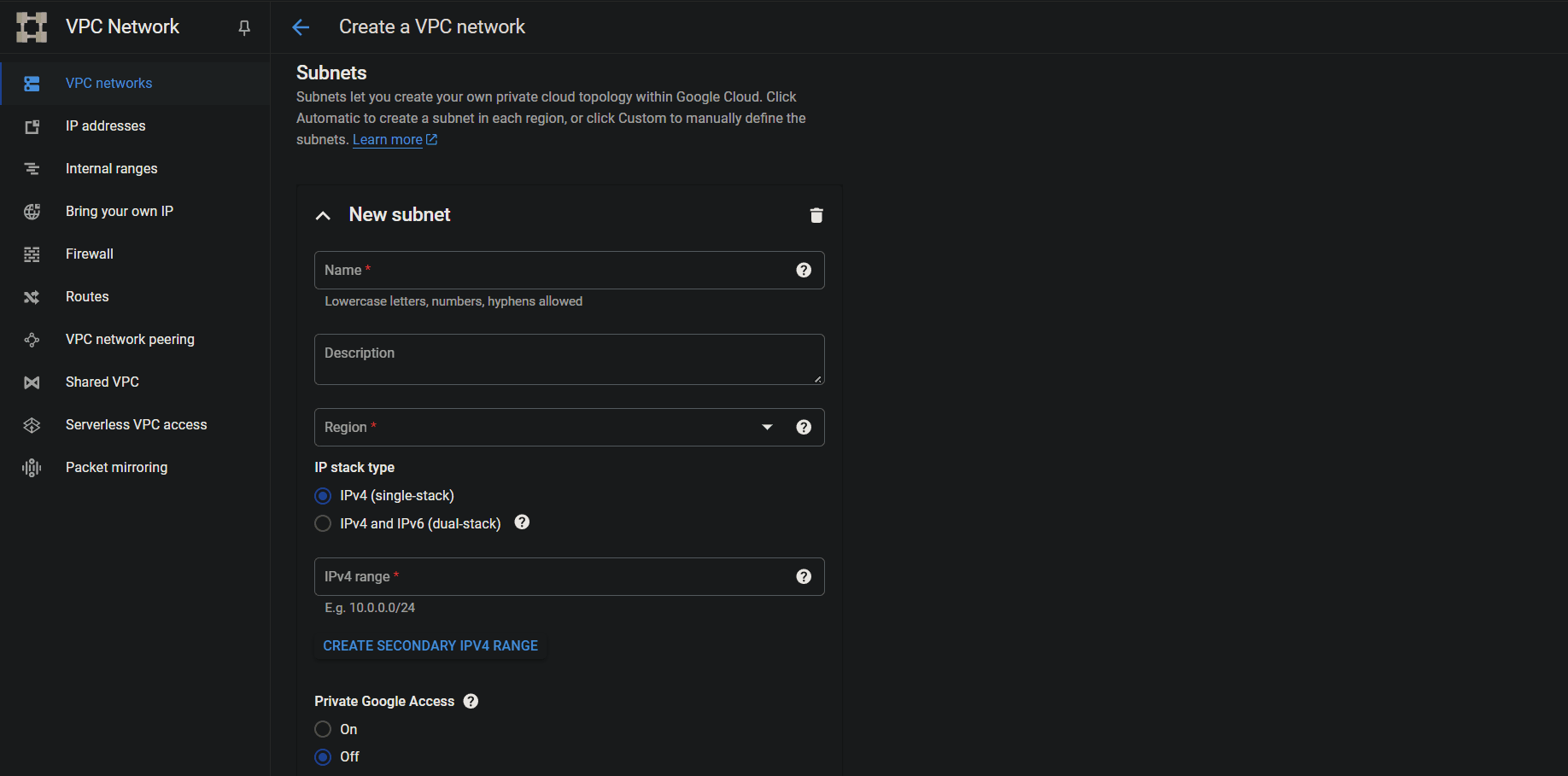 GCP VPC Subnet