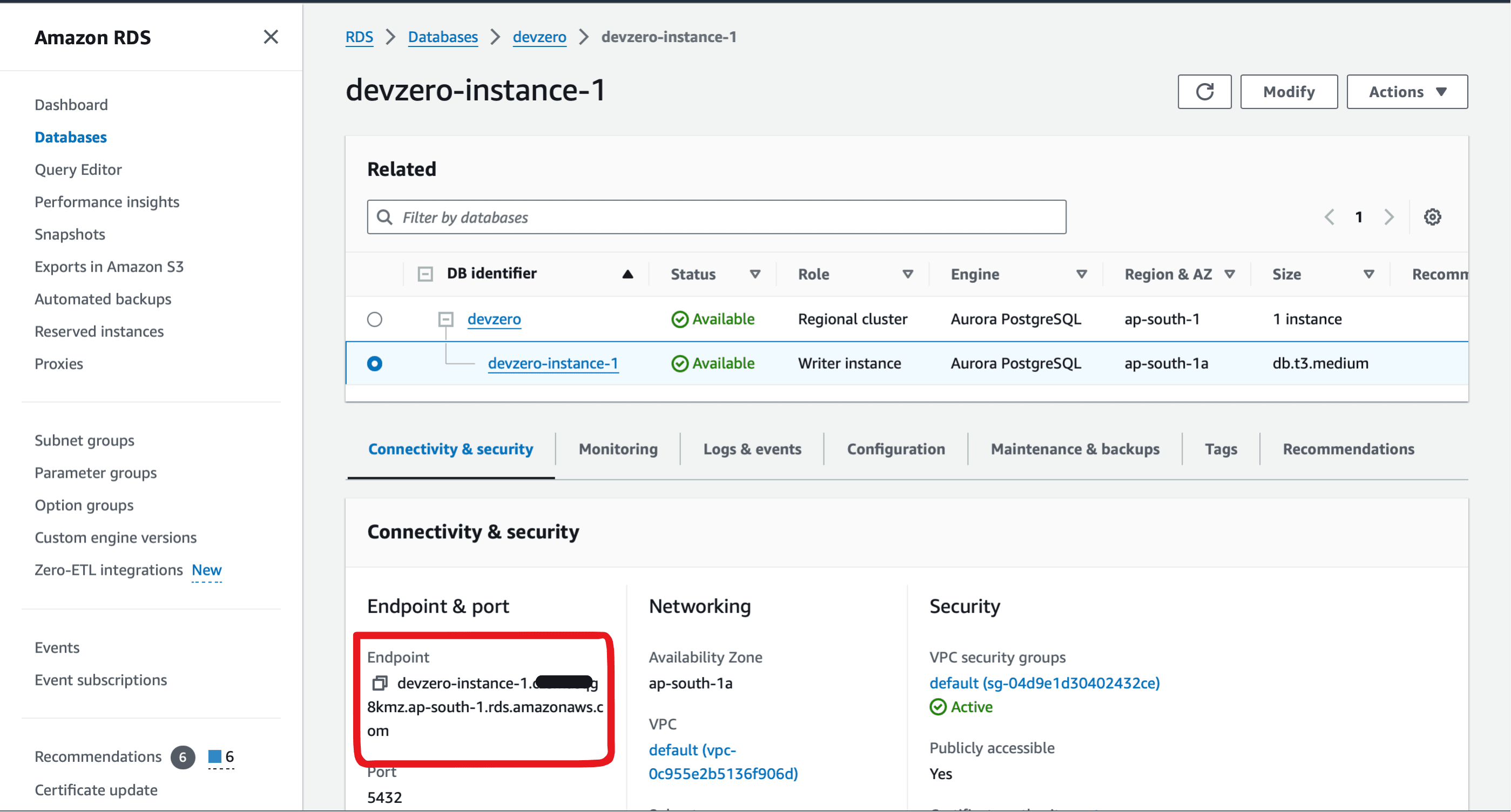 AWS RDS Endpoint