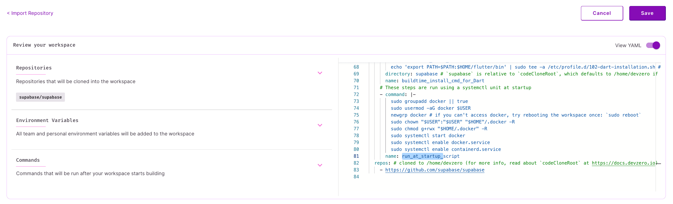 Code block in a recipe