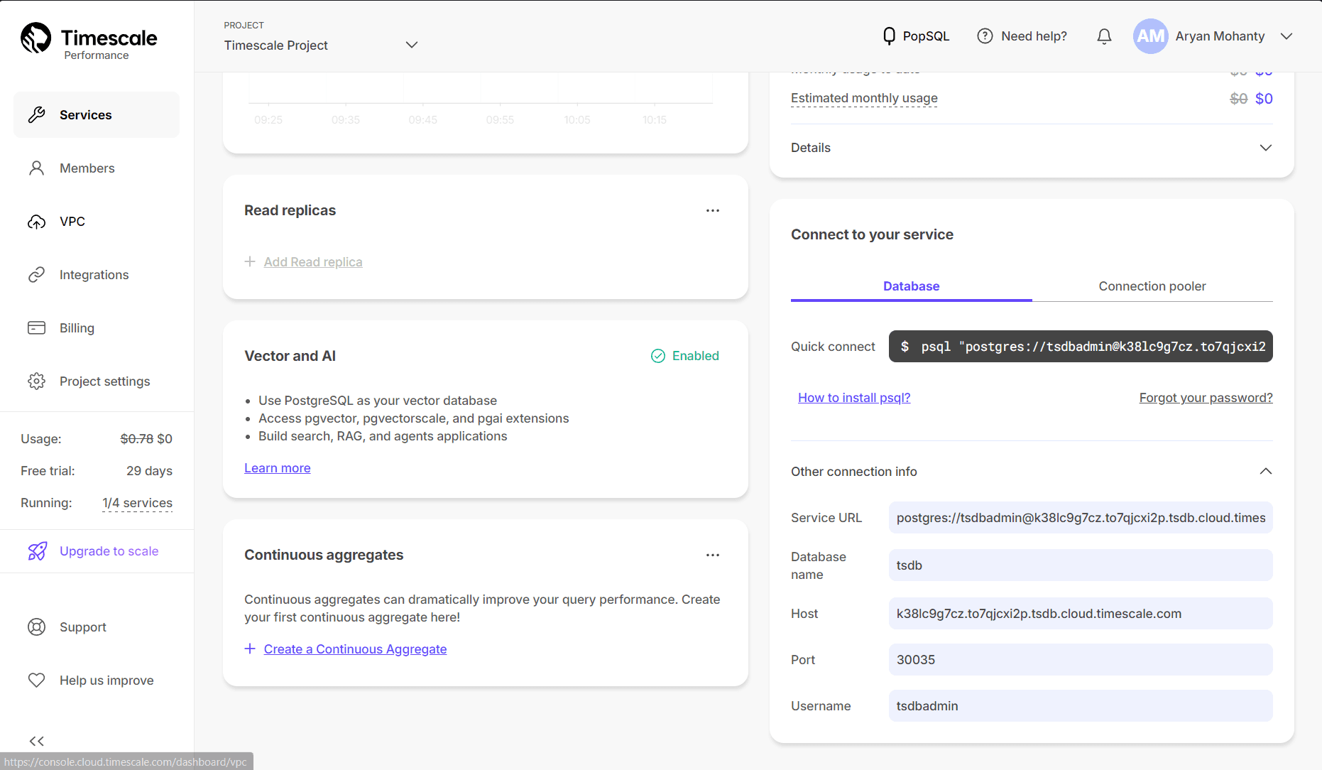 Timescale database connection string