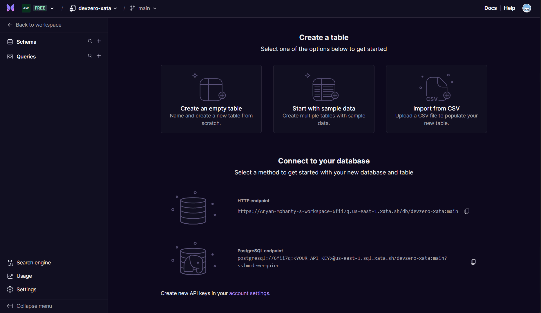 Xata Database Connection