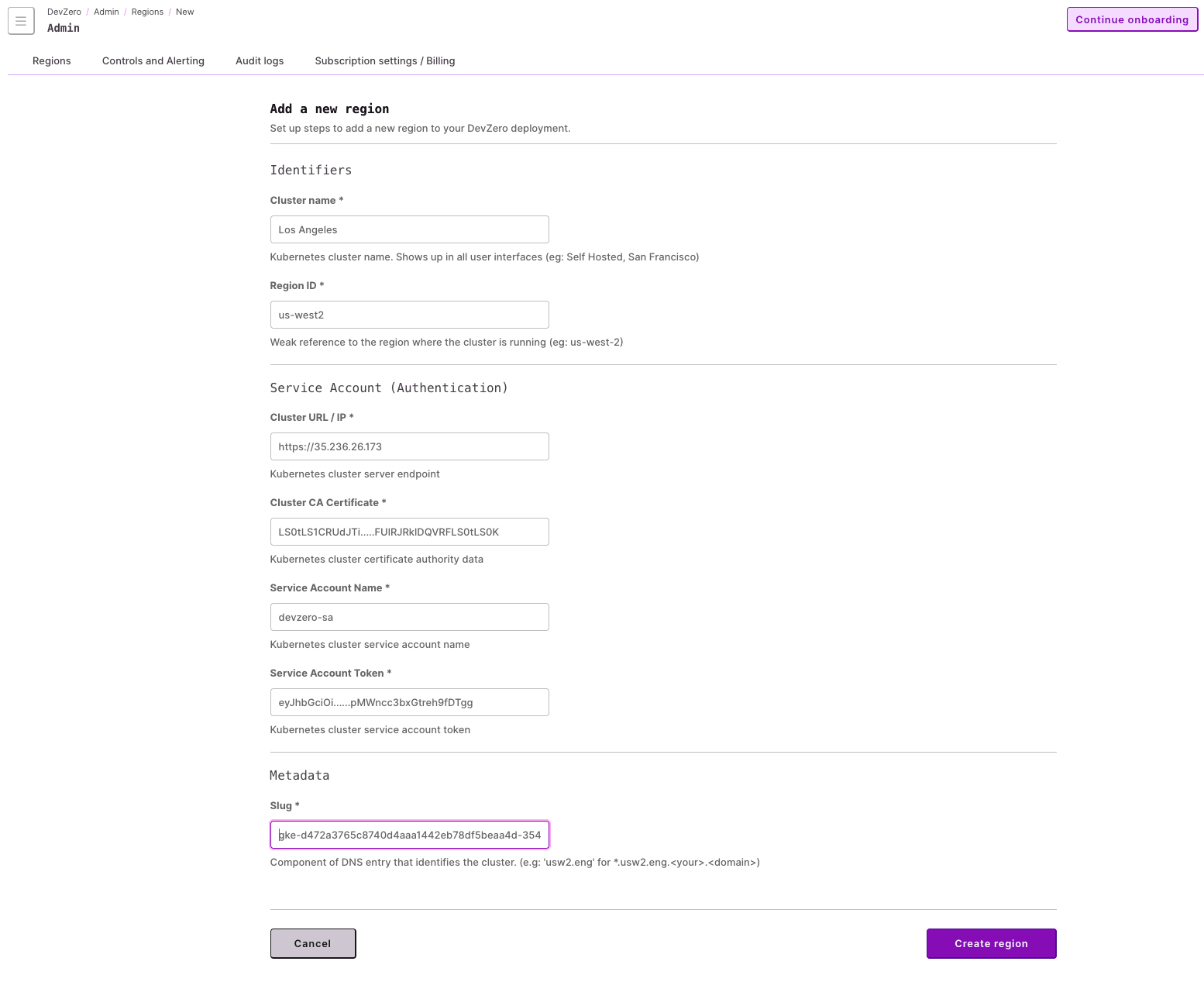 Configuring the cluster in the
DevZero dashboard