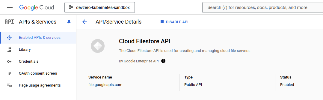 GCP Filestore API