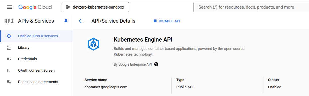 GCP K8S API